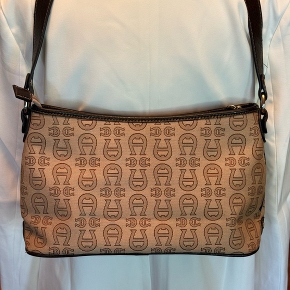 ETIENNE AIGNER Signature Logo Tan With Dark Brown Trim Shoulder Strap Bag - Picture 2 of 16